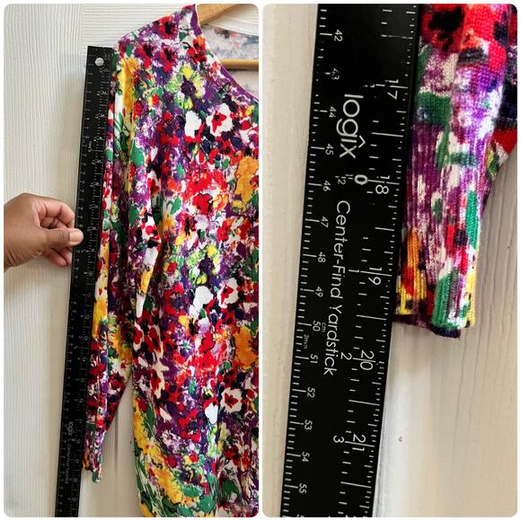 Joseph A Rayon Blend Multicolor Floral Bracelet Sleeve Cardigan Size Large - Picture 9 of 11
